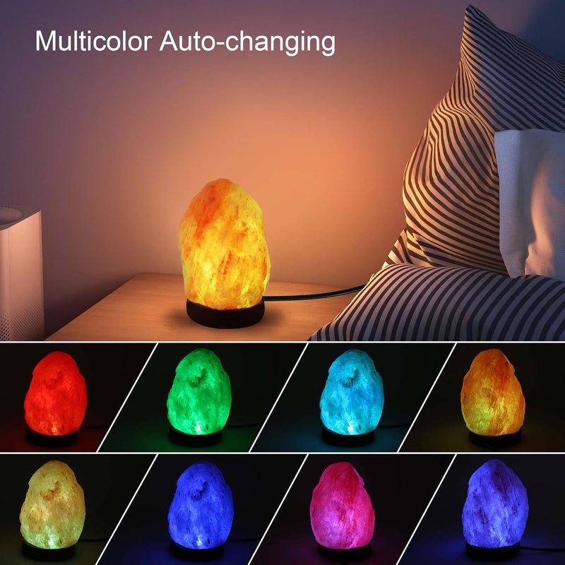 Wrcevtor Natural Salt Rock Night Lamp with 7 Colors Changing, Mini Small Crystal Salt Lamp for Home Decor and Gift - Natural Shaped, Premium Wood Base - Image 2